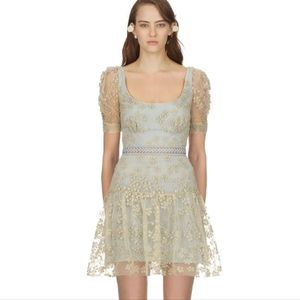 NWT Self-Portrait Gold Grey Embroidered Mini Dress Sz 6
